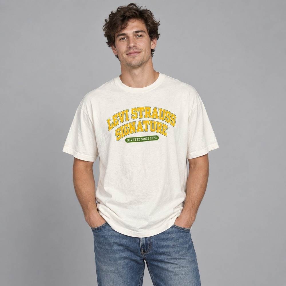 Levi Strauss Signature Graphic T-Shirt Mens Large White Yellow Green Logo Cotton